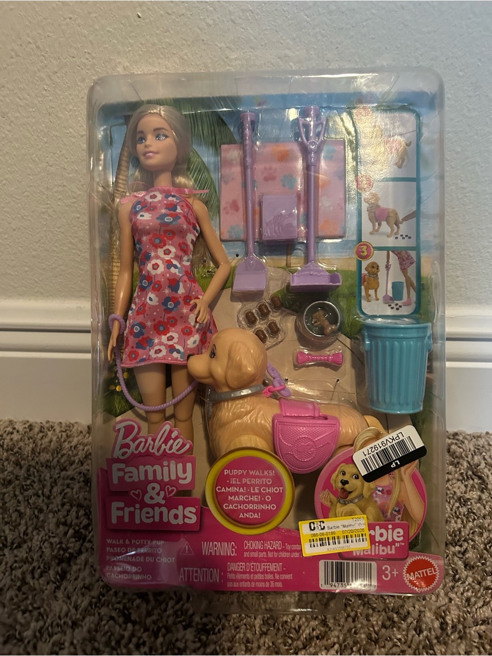 Mattel Barbie Family & Friends Doll with Pink Puppy and Floral Dress